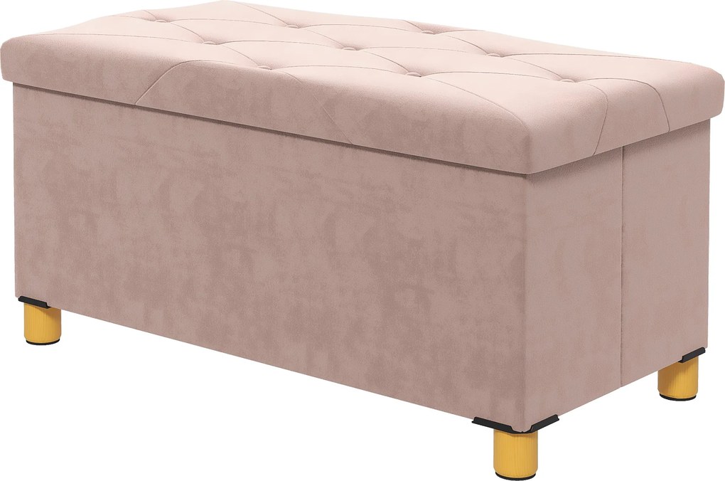 Banco de arrumação dobrável para colocar ao pé da cama 76 x 38 x 38 cm, com 67 L de capacidade e 120 kg de carga máxima, com tampa, cor-de-rosa