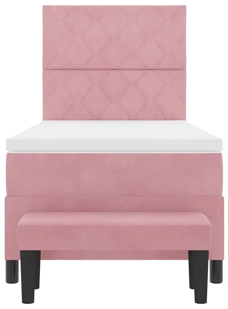 Cama Box Spring Rosa com Colchão e Banco 90x190 cm Veludo