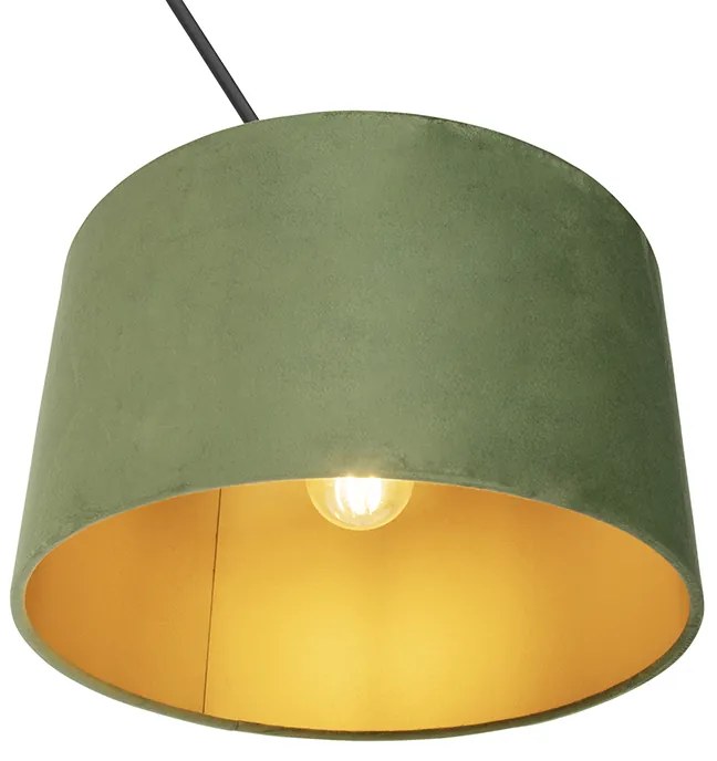 Candeeiro de suspensão preto com cúpula em veludo verde com dourado 35 cm - Blitz Country / Rústico