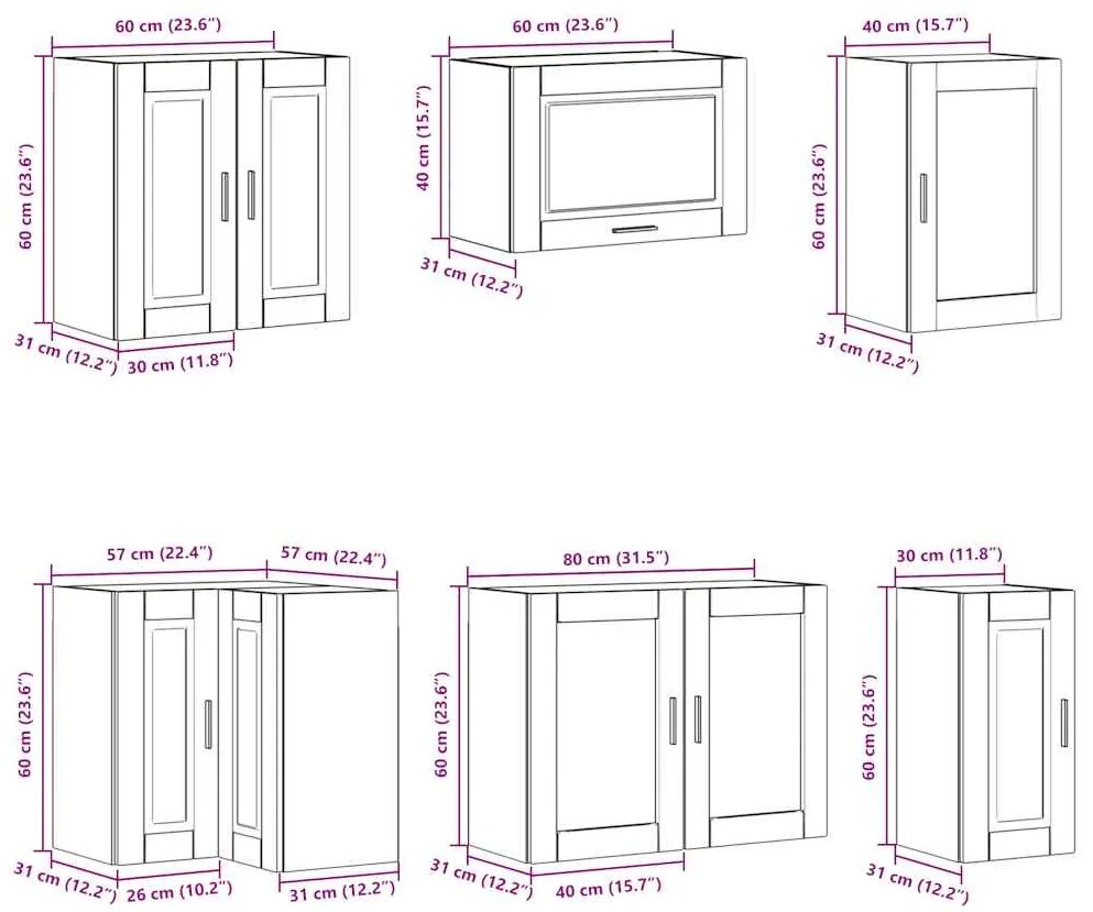 11 peças armário de cozinha conjunto Porto sonoma carvalho