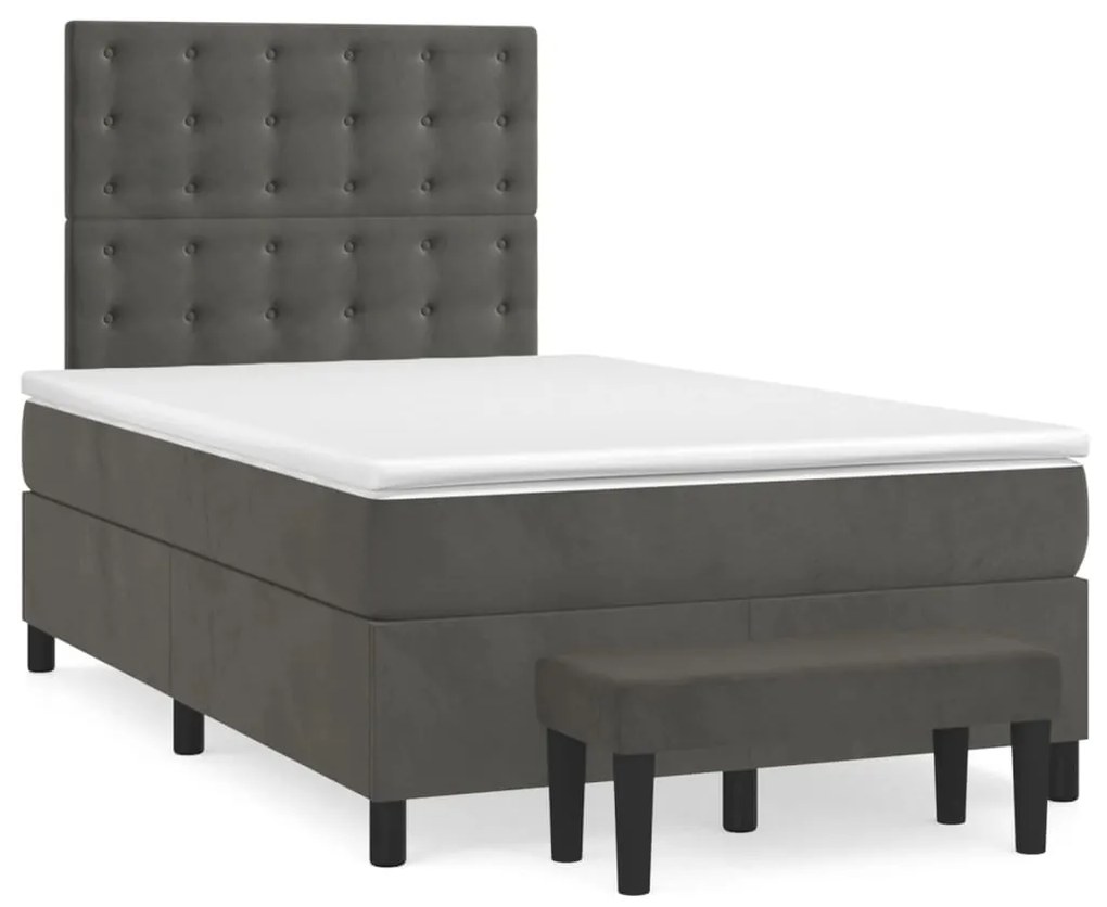 vidaXL Cama boxspring com colchão 120x190 cm veludo cinzento-escuro