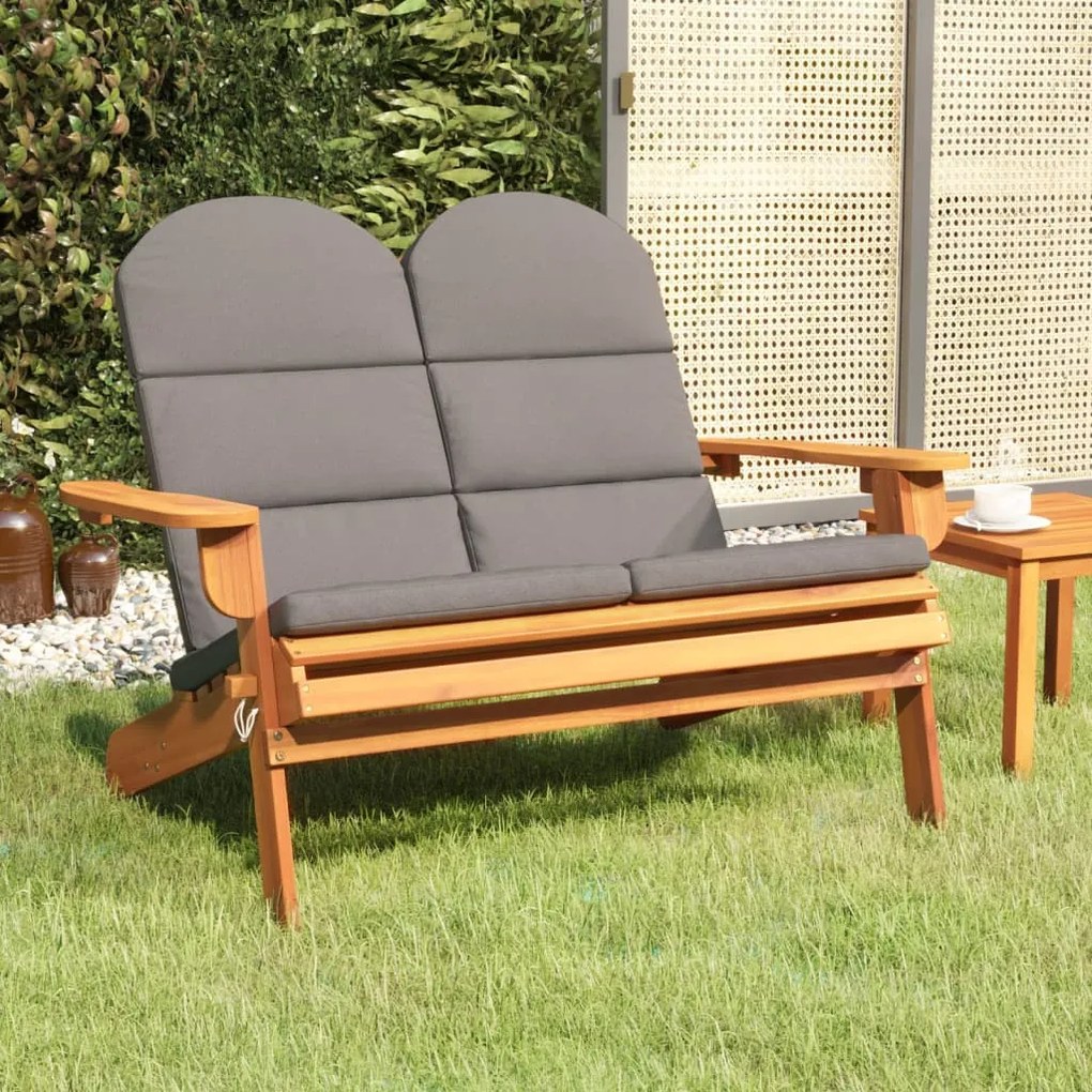 vidaXL Banco de jardim Adirondack c/ almofadões 126 cm acácia maciça