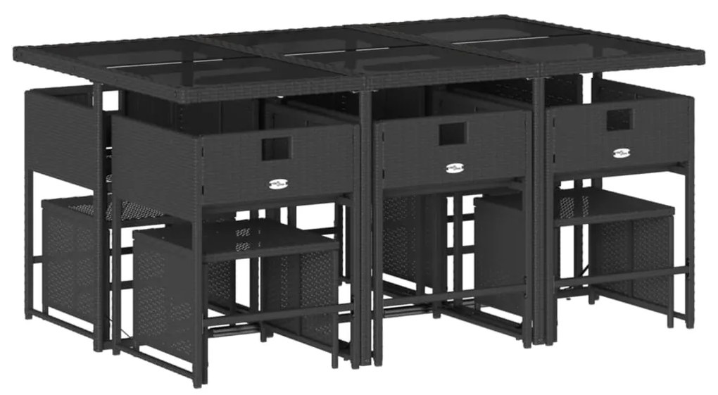 11 pcs conjunto de jantar p/ jardim c/ almofadões vime PE preto