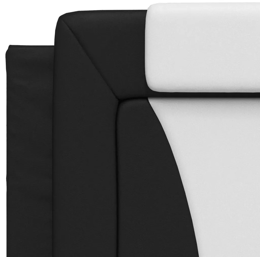 Cama com colchão 90x200 cm couro artificial preto e branco
