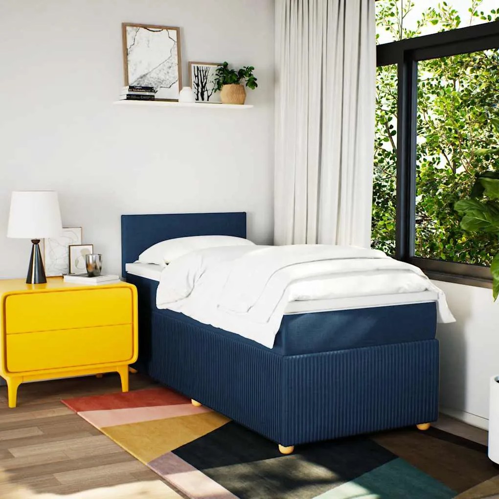 Cama com molas/colchão 80x200 cm tecido azul