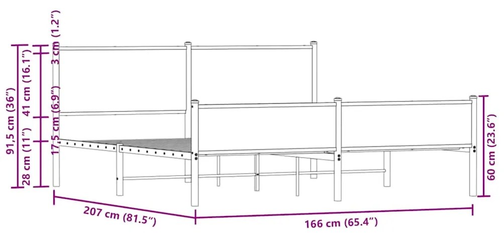 Estrutura de cama sem colchão 160x200cm metal carvalho sonoma