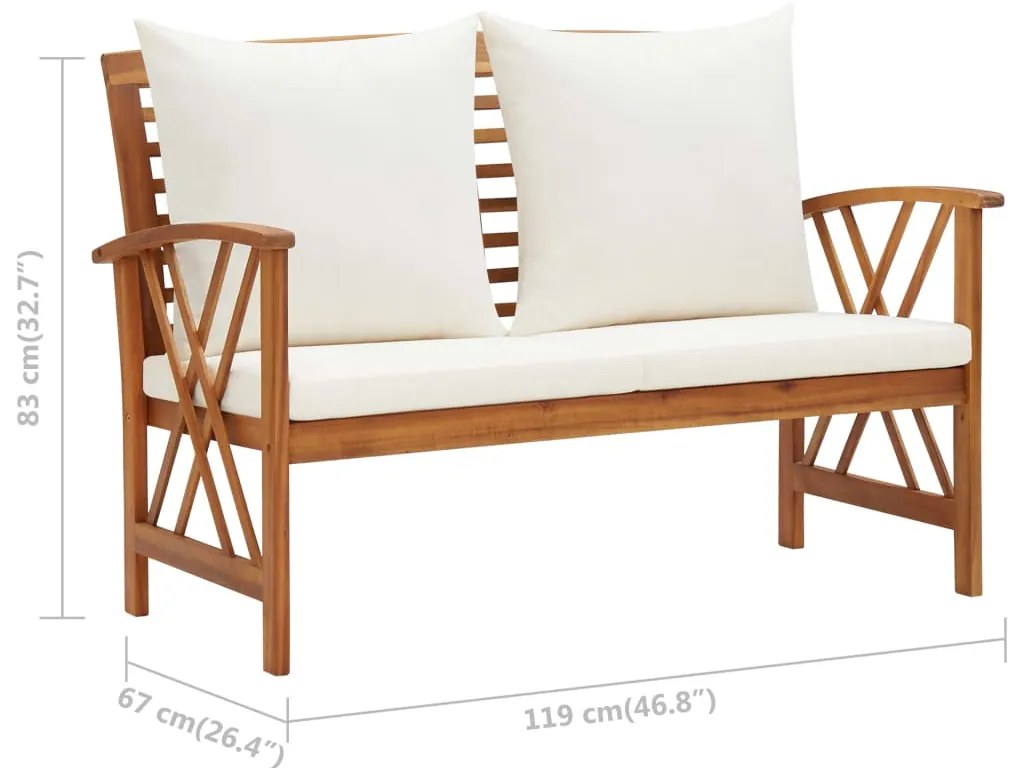 Banco de jardim c/ almofadões 119 cm madeira de acácia maciça