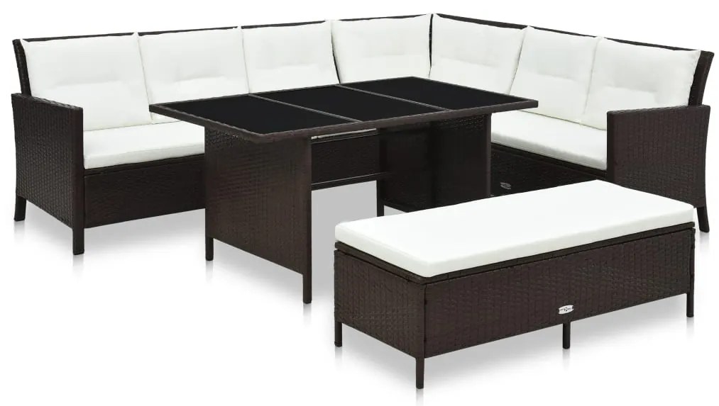 vidaXL 3 pcs conjunto lounge jardim c/ almofadões vime PE castanho