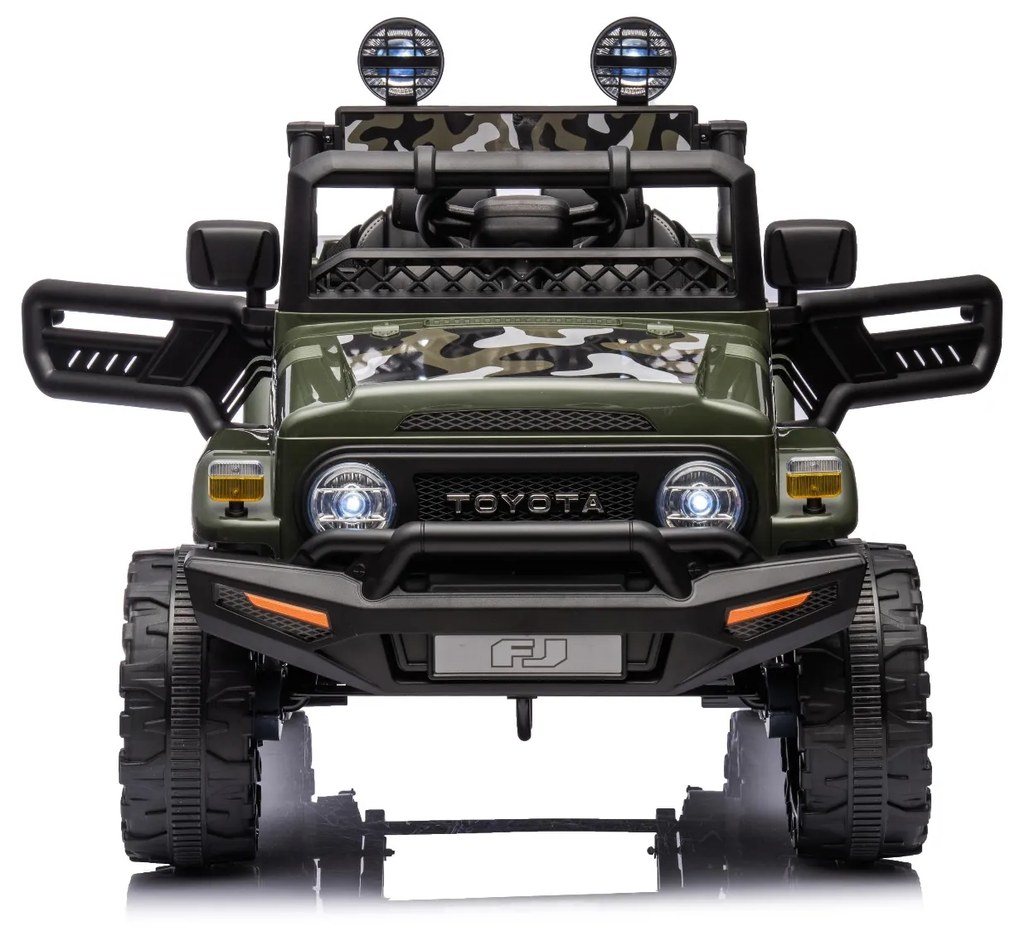 Carro elétrico para crianças TOYOTA FJ CRUISER com tração traseira 12 V, chassis alto, banco largo, suspensão do eixo traseiro, luzes LED, controlo re