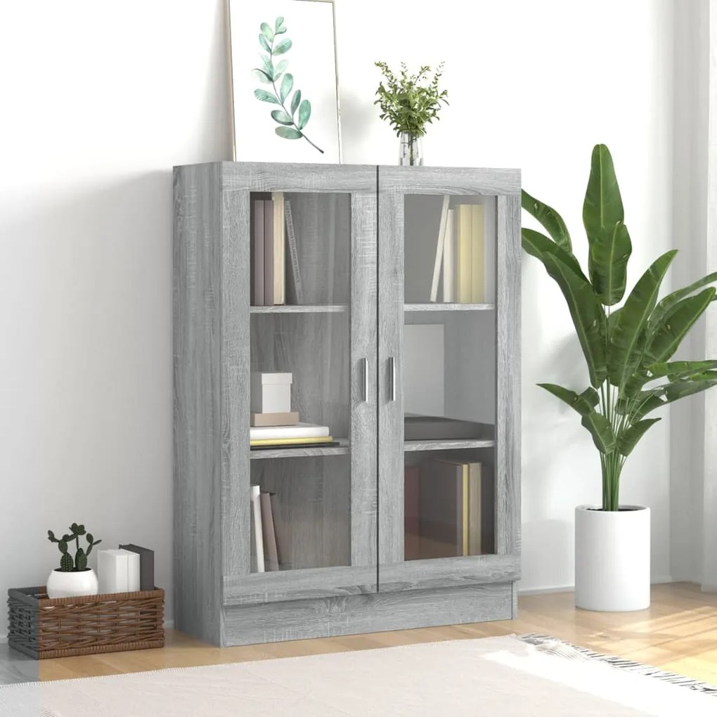 815619 vidaXL Vitrine 82,5x30,5x115 cm derivados de madeira cinzento sonoma