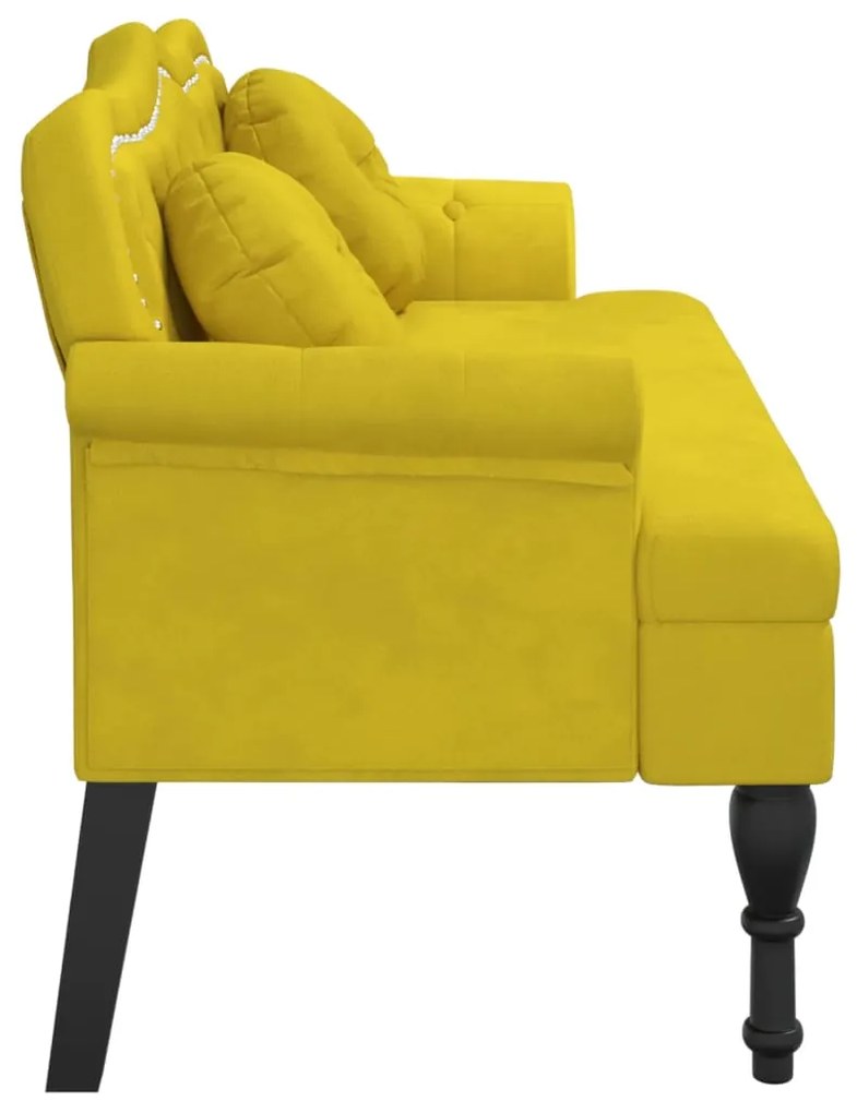 Banco com almofadões 120,5x65x75 cm veludo amarelo