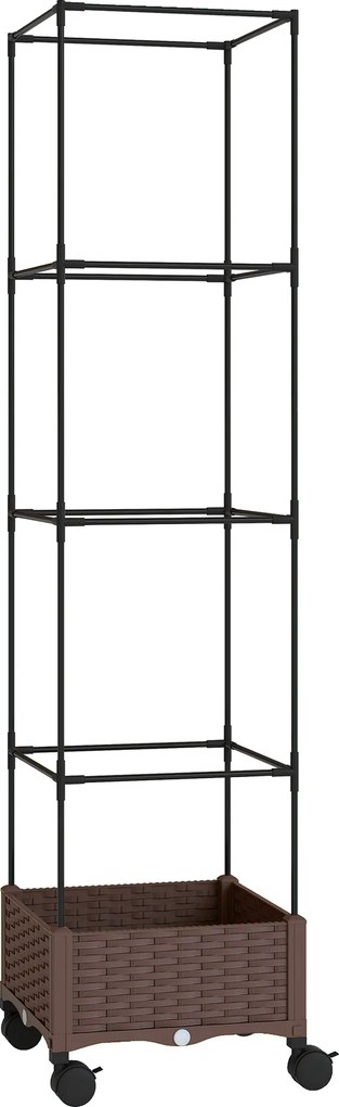 Floreira com Treliça e Rodas com Drenagem para Cultivo de Vegetais Flores e Ervas Aromáticas 40x40x165 cm Castanho