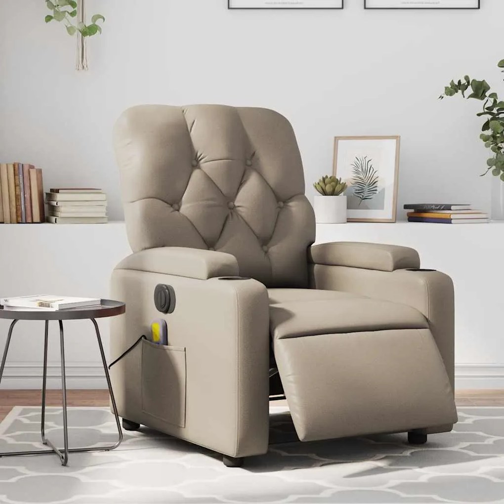 vidaXL Poltrona massagens reclinável elétrica couro artif. cappuccino