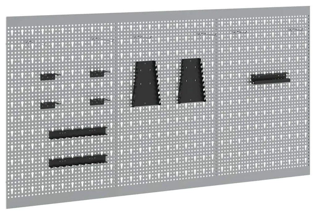 Painéis Perfurados 3 pcs com 15 Acessórios Cinza 50x80 cm Aço