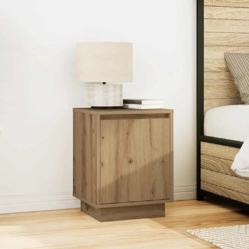 Mesas cabeceira c/ luzes LED 2pcs 38x34x50cm carvalho artesanal