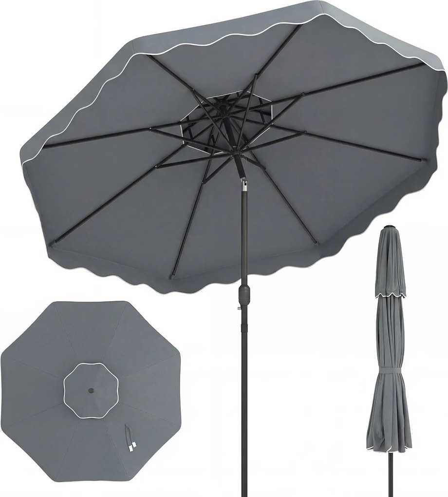 Guarda-sol de 300 cm com inclinação bidirecional de 30° (BASE NÃO INCLUIDA), teto ventilado, 2 camadas, 8 varas metálicas e folhos, para pátio e pisci