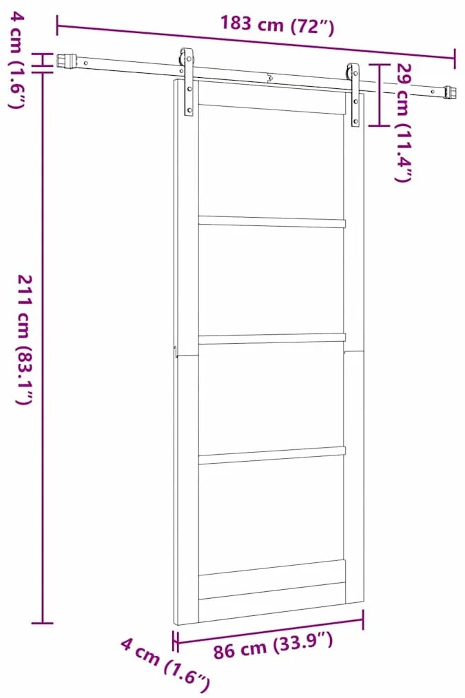 Porta Deslizante vidaXL com Conjunto de Ferragens Branca 86x211 cm Mad
