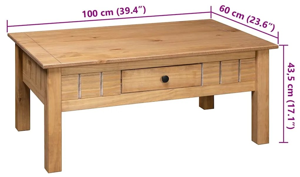 Mesa de centro 100x60x45 cm pinho maciço Panama