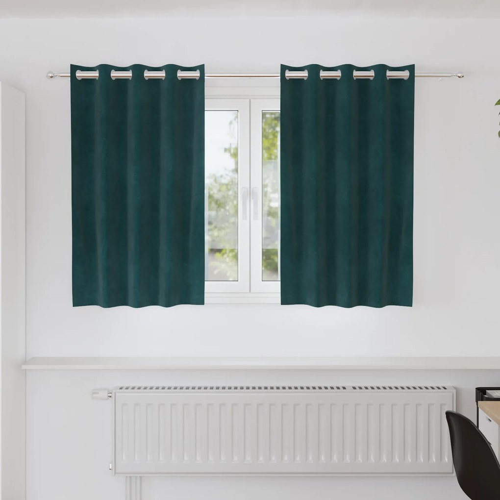 Cortinas Blackout vidaXL com Ilhós 2 pcs Verde Escuro Veludo