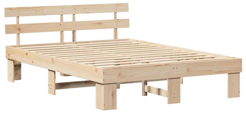 Estrado de Cama com Cabeceira 140x200 cm Madeira Maciça de Pinho