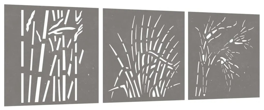 Decorações p/ muro jardim 3pcs 105x55cm aço corten design relva