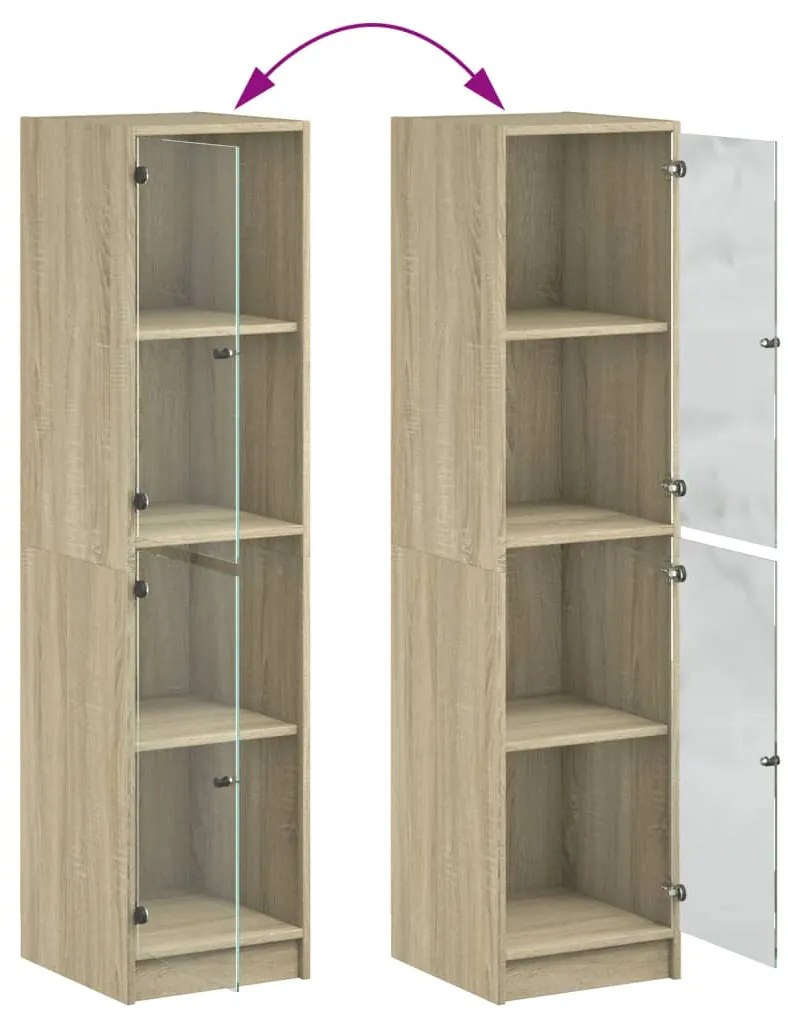 Aparador alto c/ portas de vidro 35x37x142 cm carvalho sonoma