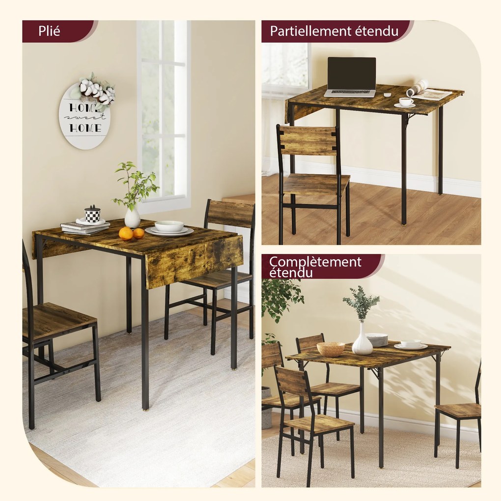 Mesa de jantar com 2 abas, estilo industrial CADEIRAS NÃO INCLUÍDAS), extensível, mesa com abas para 2 a 4 pessoas (CADEIRAS NÃO INCLUÍDAS)