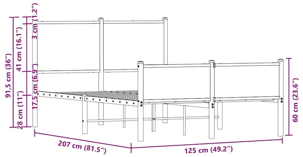 Estrutura de cama sem colchão 120x200 cm metal carvalho sonoma