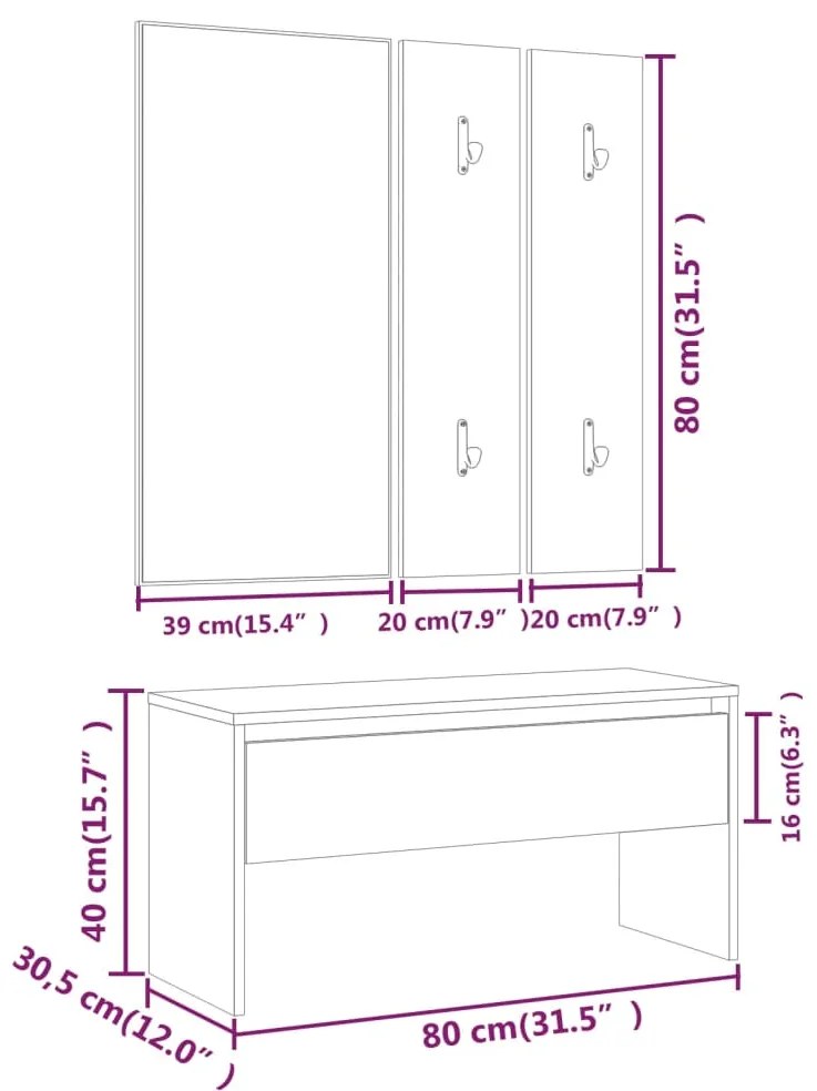 Conjunto de móveis de corredor derivados de madeira branco