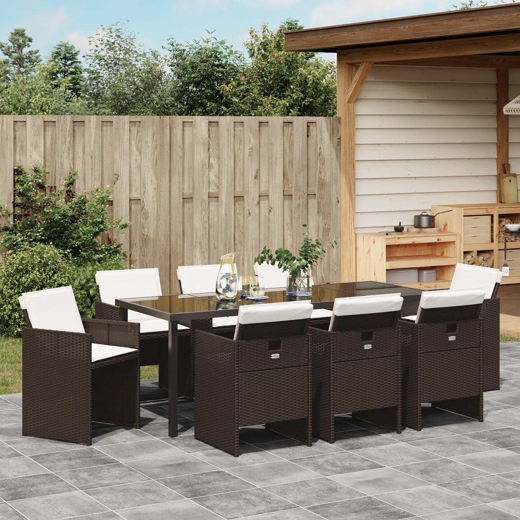 Conjunto de Jantar de Jardim vidaXL 9 Peças com Almofadas Castanho Vim