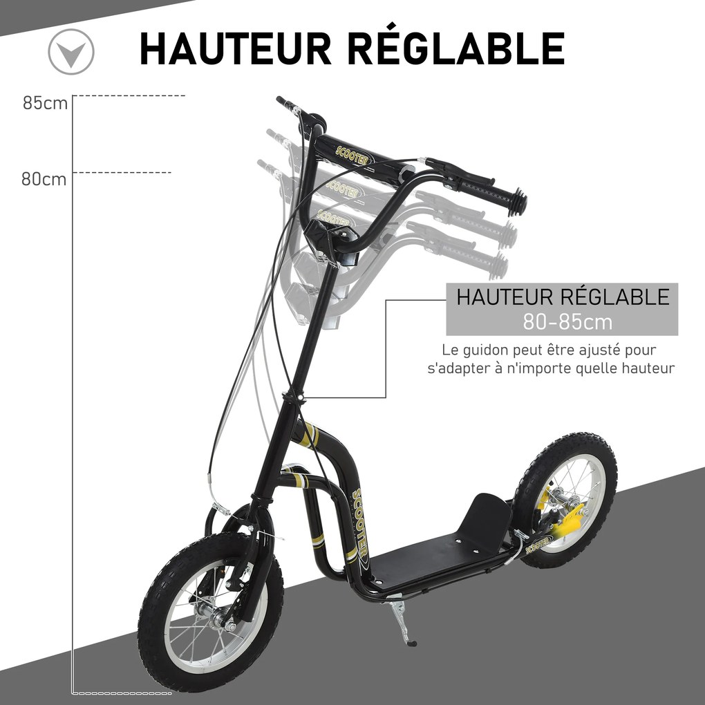 Trotinete infantil, rodas pneumáticas grandes de 12 polegadas em borracha, capacidade de carga de 100 kg, trotinete todo-o-terreno com travões duplos,