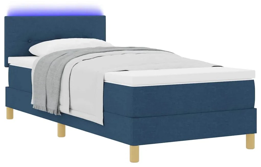 Cama Box com Colchão e LED Azul 100x200 cm Tecido