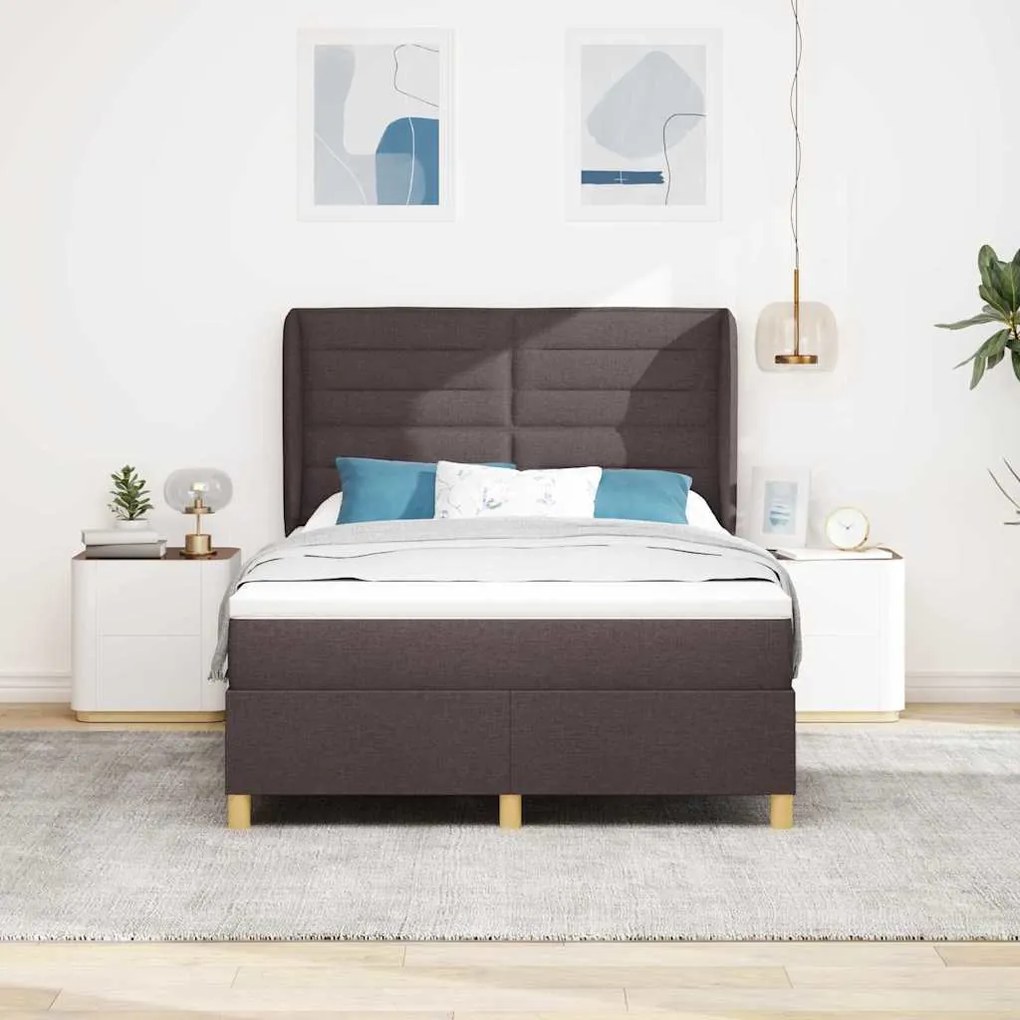Estrutura de Cama com Colchão Marrom Escuro 140x190 cm Tecido