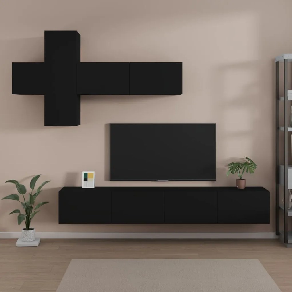 vidaXL Conjunto móveis de TV 7 pcs madeira processada preto