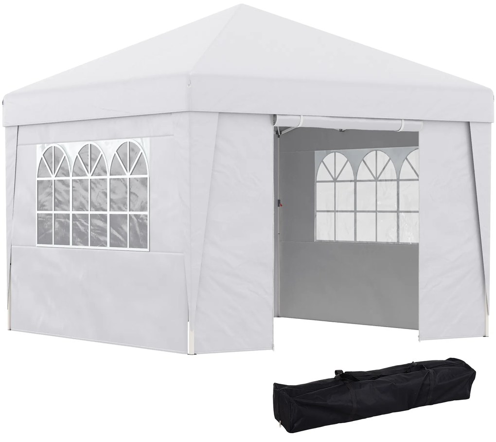 Outsunny Gazebo Dobrável 3x3 m com Altura Ajustável com estilo Pop Up e Janelas Branco | Aosom Portugal