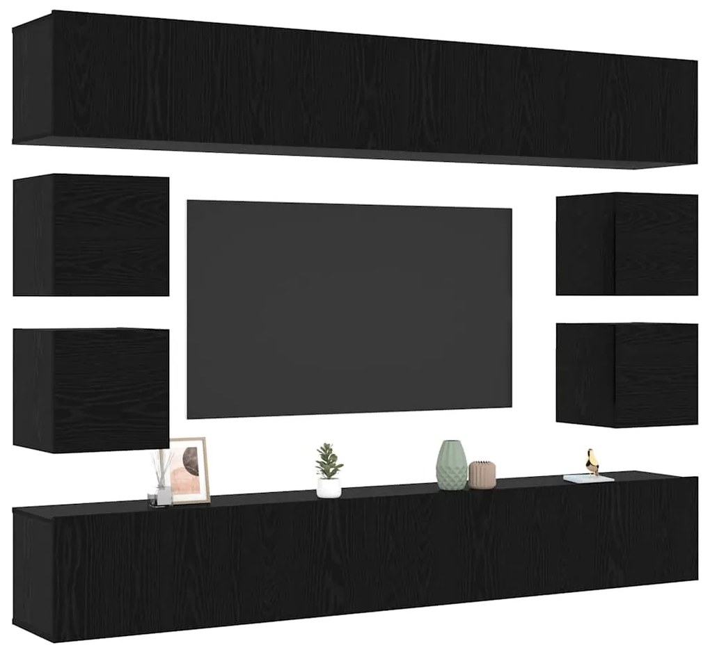 Conjunto de Rack de TV de 8 Peças – Na Parede em Madeira de Carvalho P