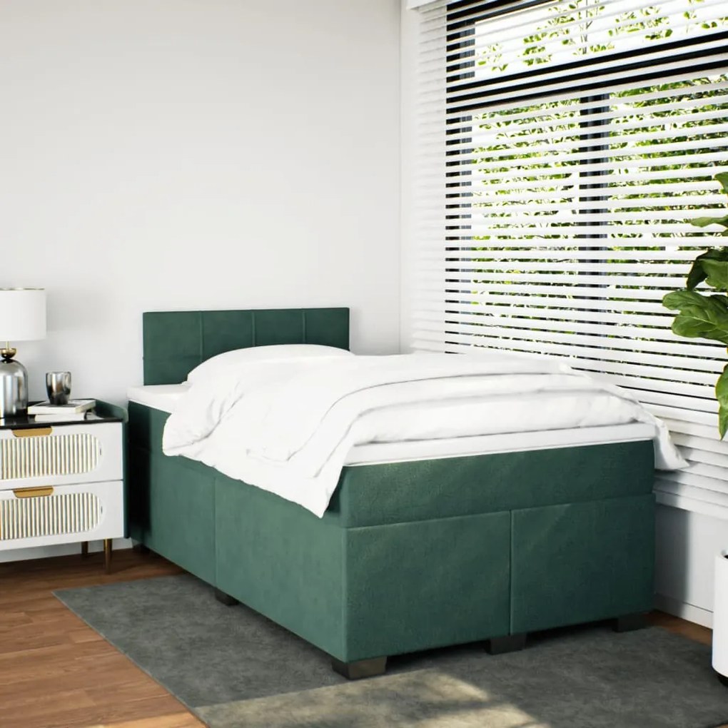 Cama boxspring com colchão 120x200 cm veludo verde-escuro