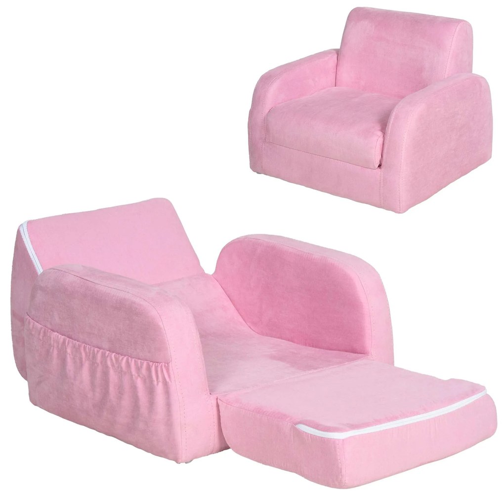 HOMCOM Poltrona Infantil Poltrona 2 em 1 para Crianças Dobrável em 2 Posições com Apoio de Braços 47x45x38cm Rosa