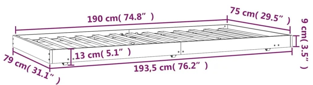 Estrutura de cama 75x190 cm madeira de pinho maciça cinzento