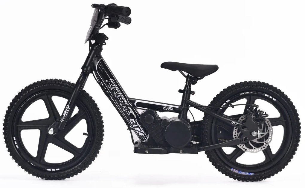 Bicicleta eléctrica para crianças RIRIBIKE RTX6 24V (16") bateria de lítio, motor de 250 watts, travão de disco, assento ajustável em PU macio Preta