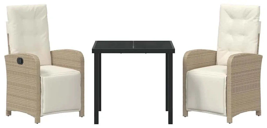 Conjunto de Jantar para Jardim 3 peças com Almofadas Beives em Rattan
