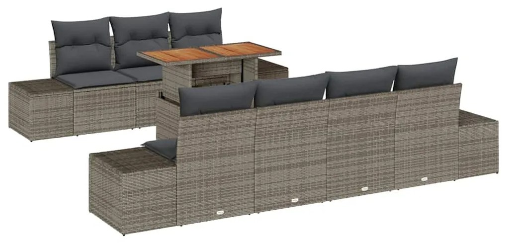 Conjunto de jantar de jardim com 8 peças e almofadas cinzas em polyrat