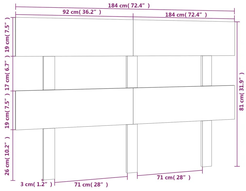 Cabeceira de cama 184x3x81 cm pinho maciço branco