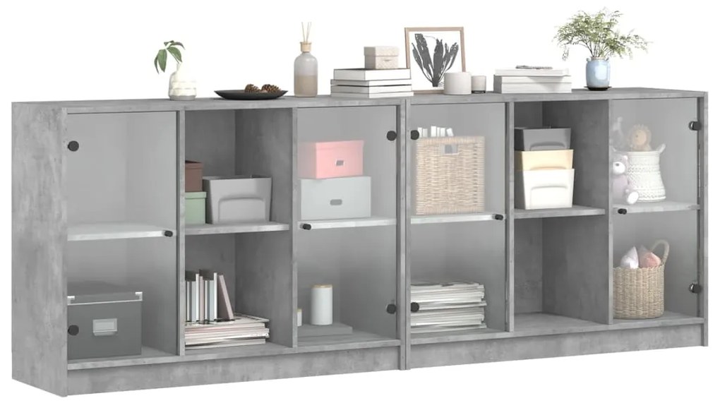 Estante c/ portas 204x37x75 cm derivados madeira cinza cimento