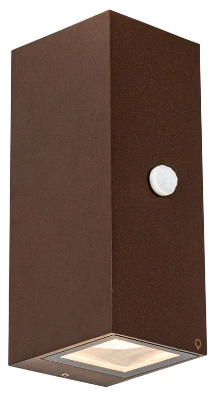 Candeeiro de parede castanho ferrugem 2 luzes GU10 AR70 IP44 com sensor de movimento - Baleno