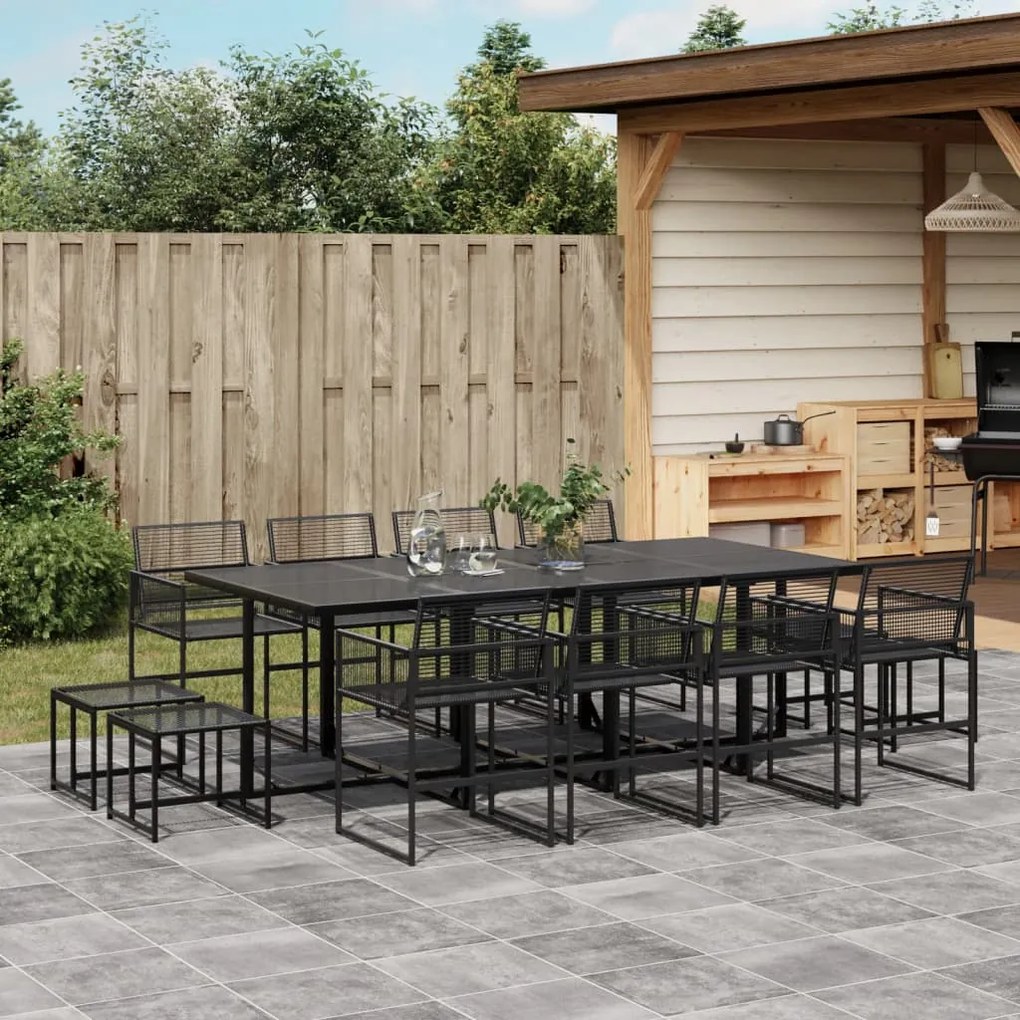 vidaXL 13 pcs conjunto de jantar p/jardim vime PE preto