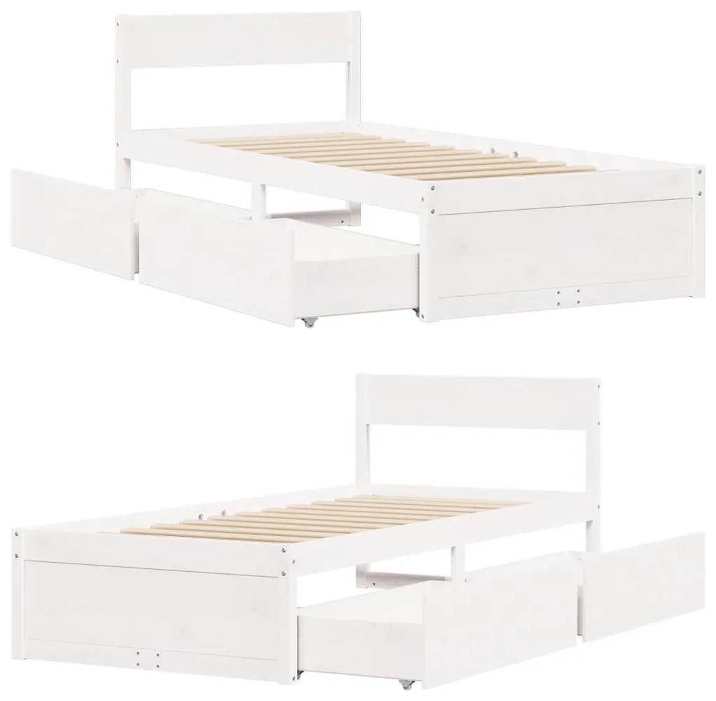 Estrutura de cama com gavetas 75x190 cm pinho maciço branco