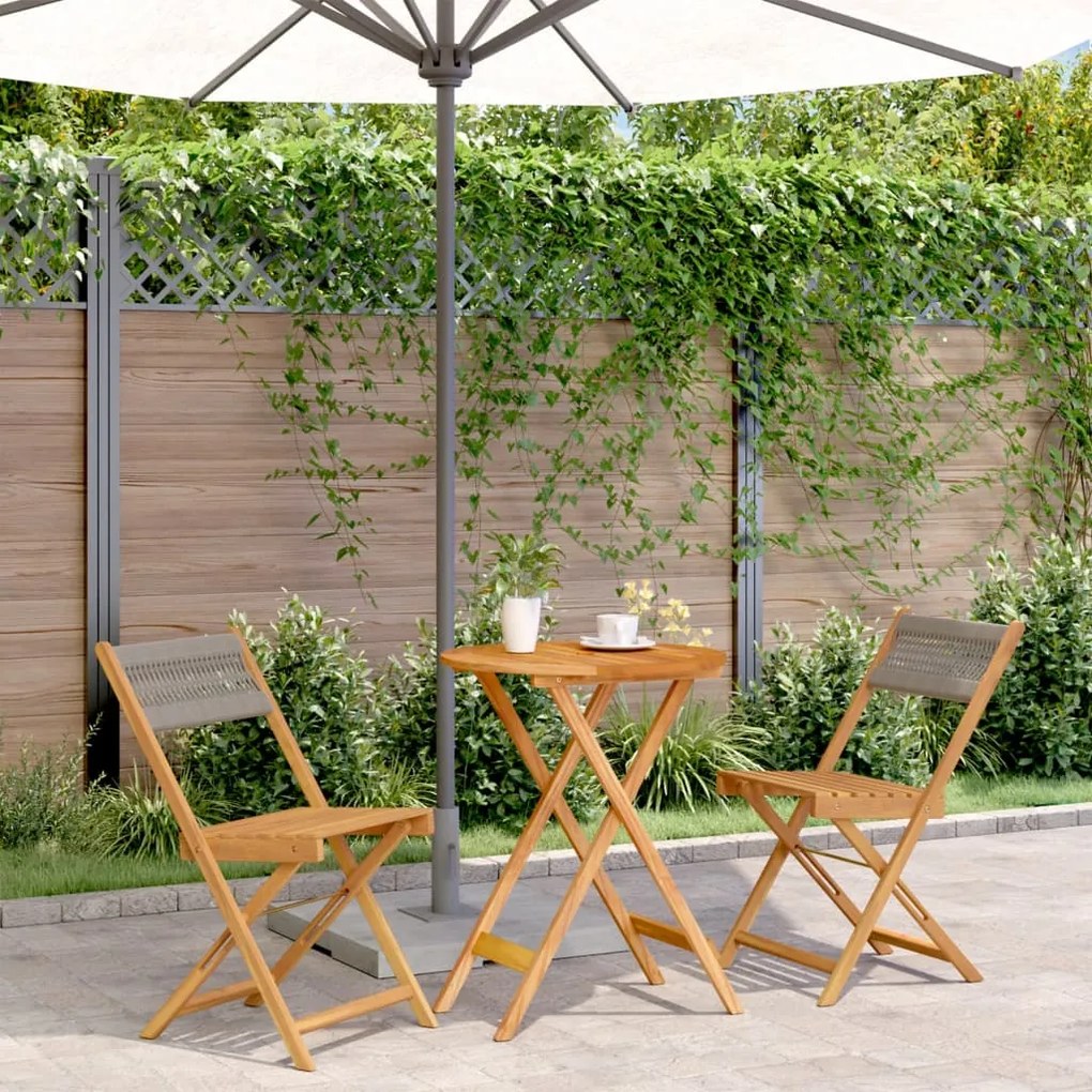vidaXL 3 pcs conjunto de bistrô polipropileno/madeira maciça cinzento
