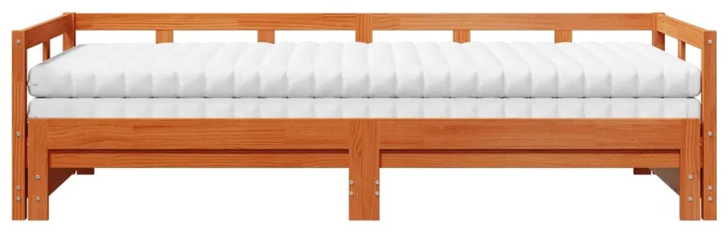 Sofá-cama com gavetão e colchões 80x200 cm pinho castanho-mel