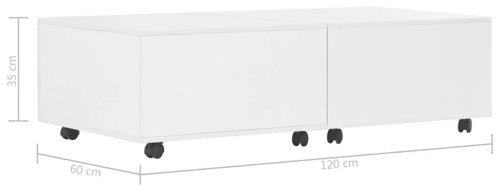 Mesa de centro 120x60x35 cm branco brilhante